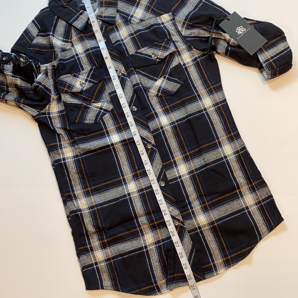 Rock & Republic Small Plaid Flannel Shirt Roll Cuff New D5 - Picture 10 of 10